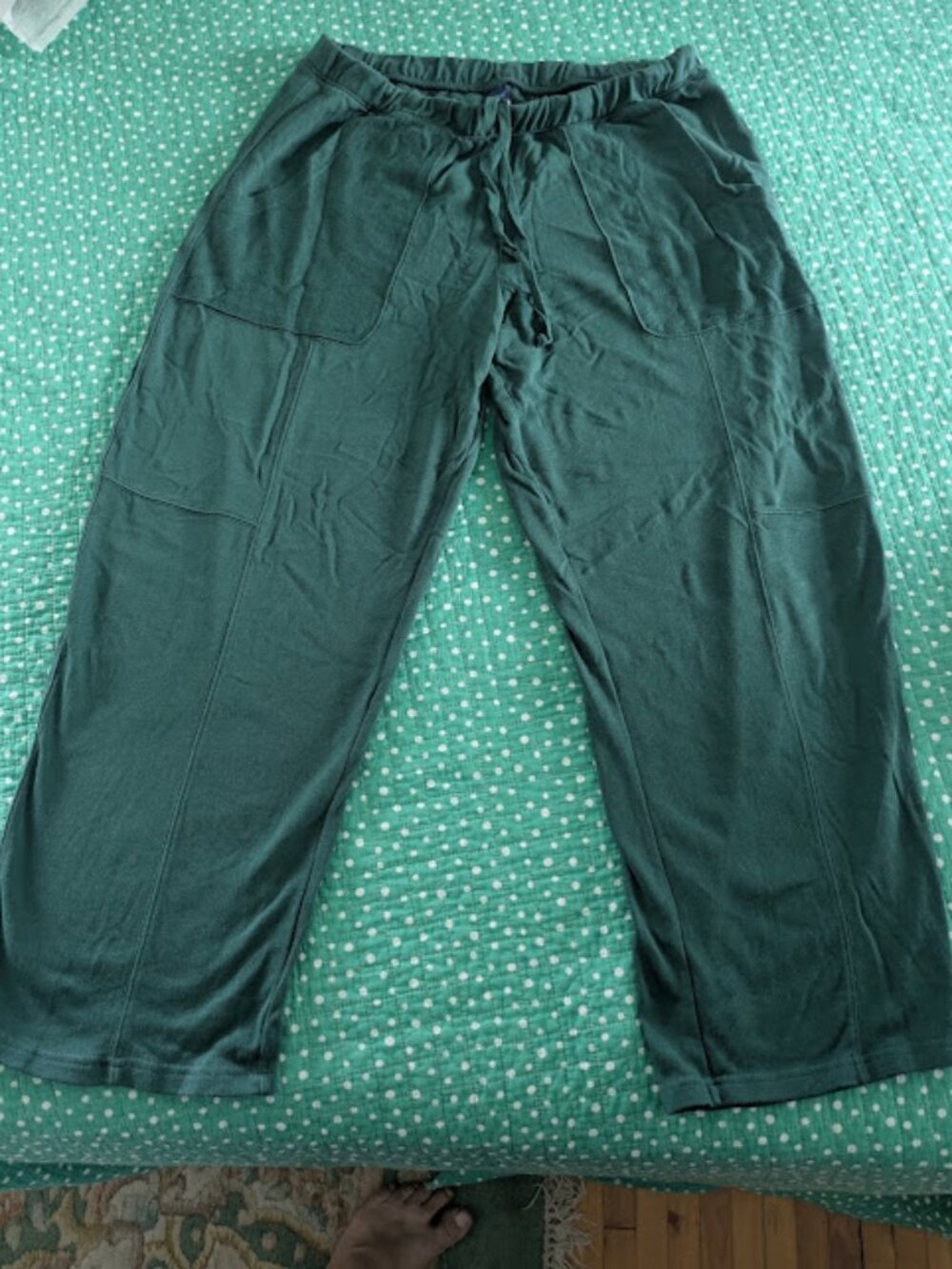 OLD NAVY Women Sz L Petite Sweatpants Green Pine SoComfy Barrel Seamed Terry